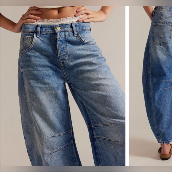 NWOT Free People We The Free Good Luck Mid-Rise Barrel Jeans ultra high beam 26 - Picture 3 of 16